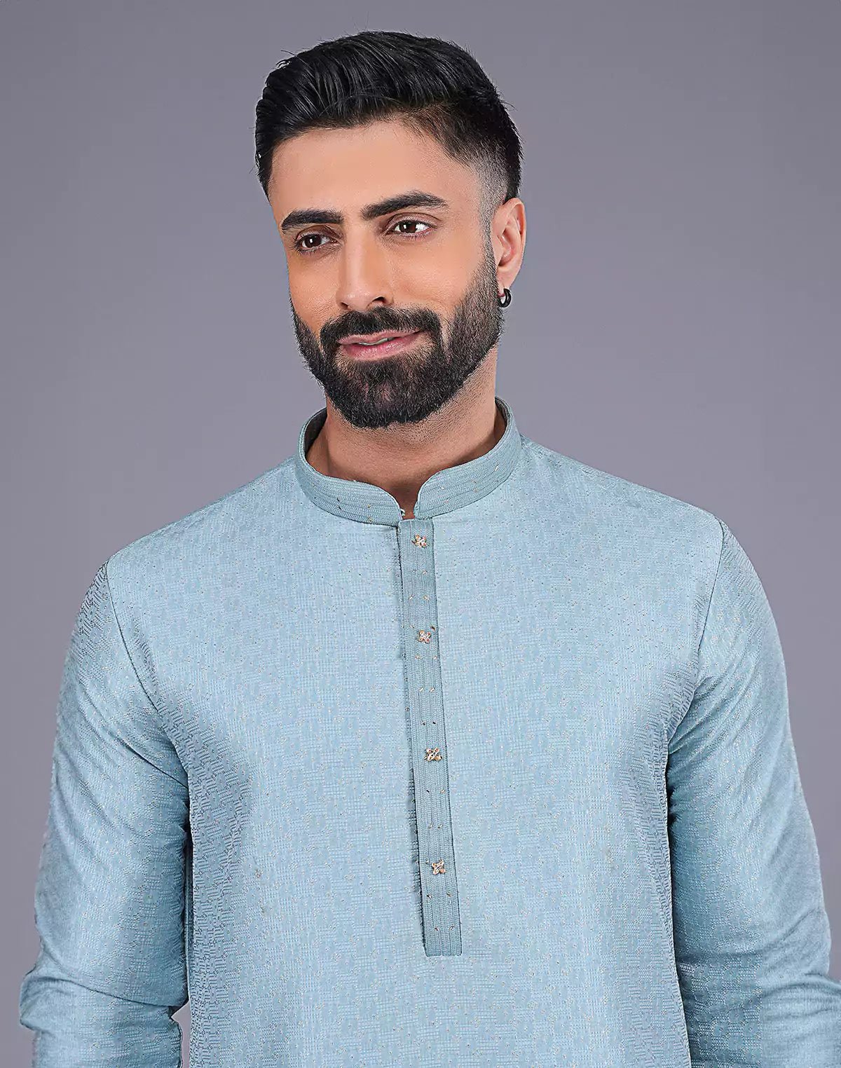 Image of Sky Coloured Self Design Soft Silk Stones work Kurta Pyjama Set - South India Shopping Mall