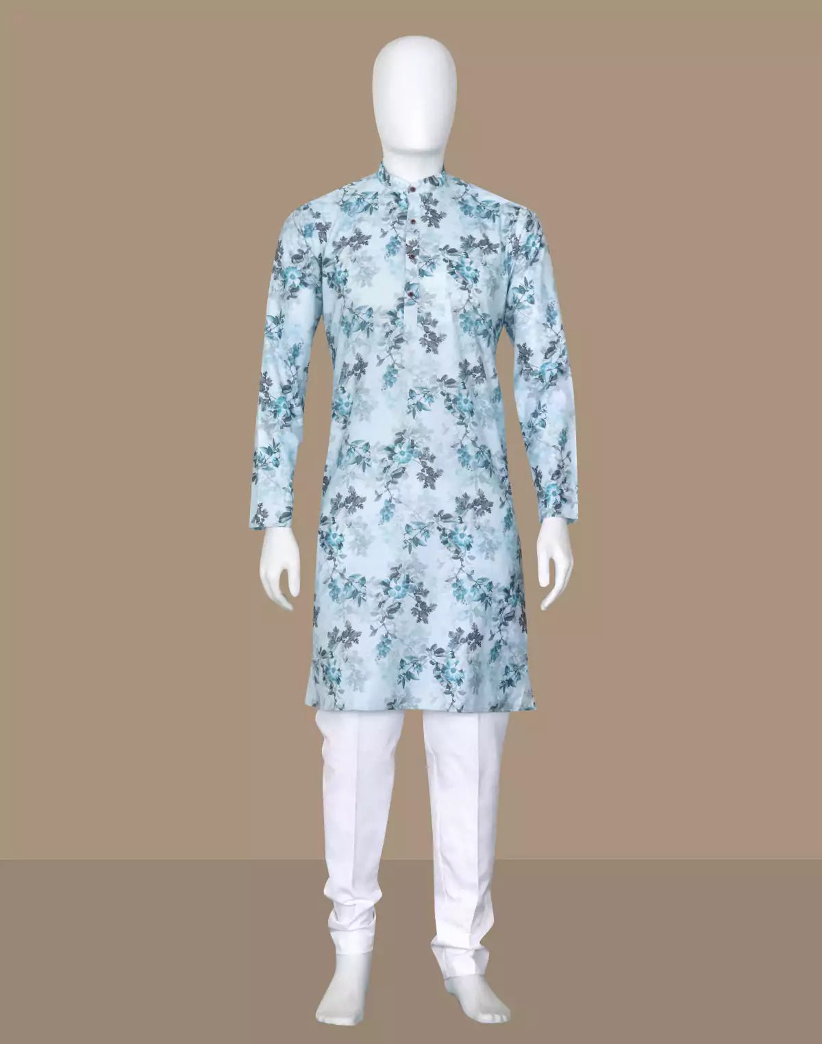 Image of Sky Digital Floral Print Cotton Silk Kurta - South India Shopping Mall