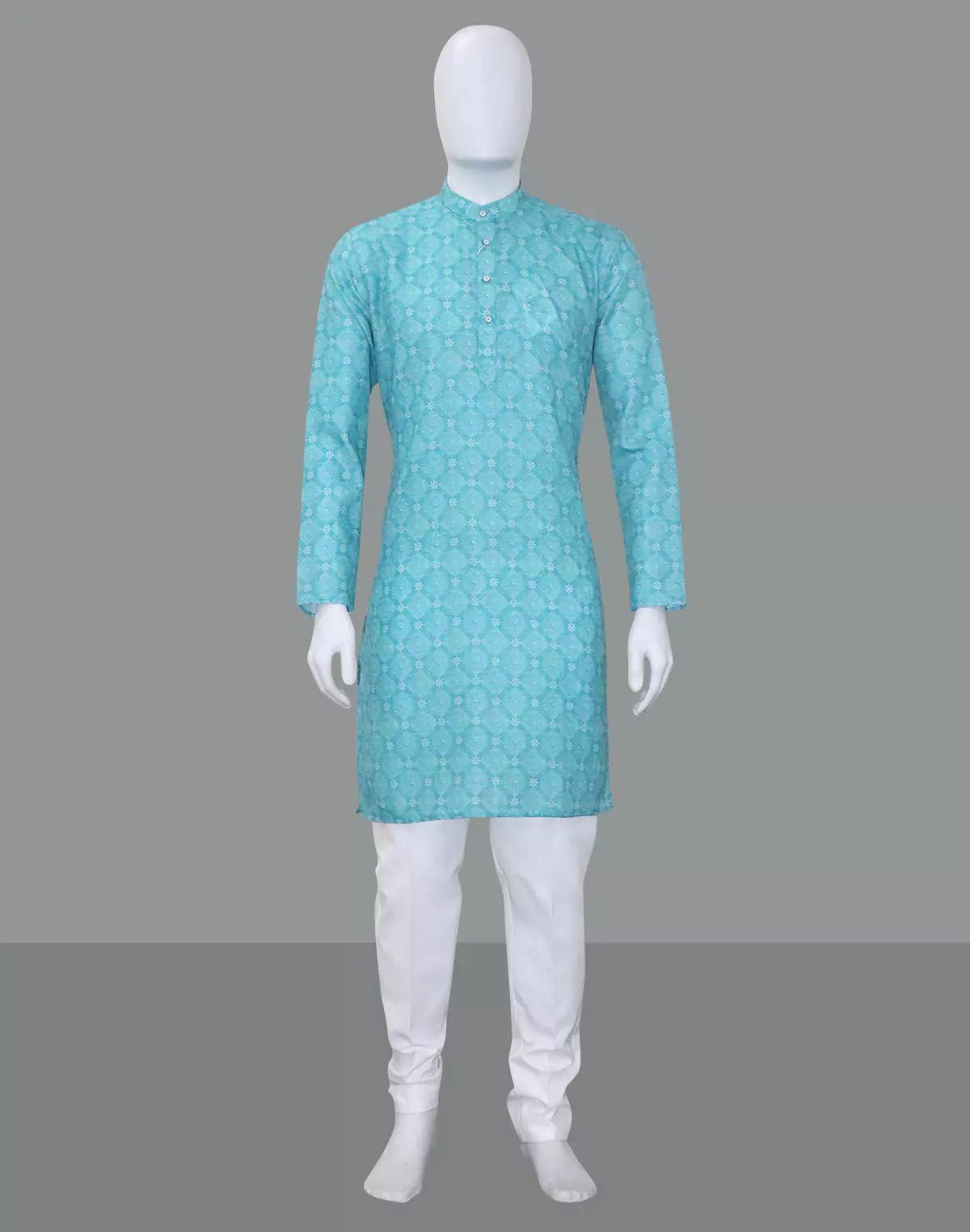 Image of Sky Elegance Cotton Floral Print Kurta - South India Shopping Mall