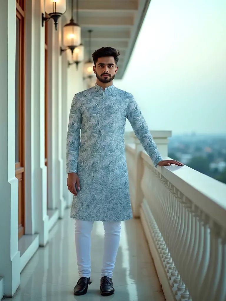 Image of Sky Floral Design Cotton Kurta - South India Shopping Mall