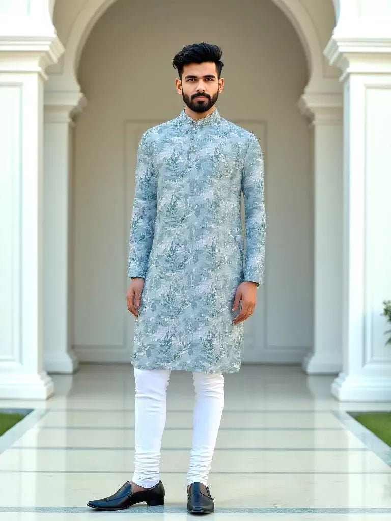 Image of Sky Floral Design Cotton Kurta - South India Shopping Mall
