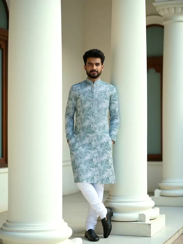 Image of Sky Floral Design Cotton Kurta - South India Shopping Mall
