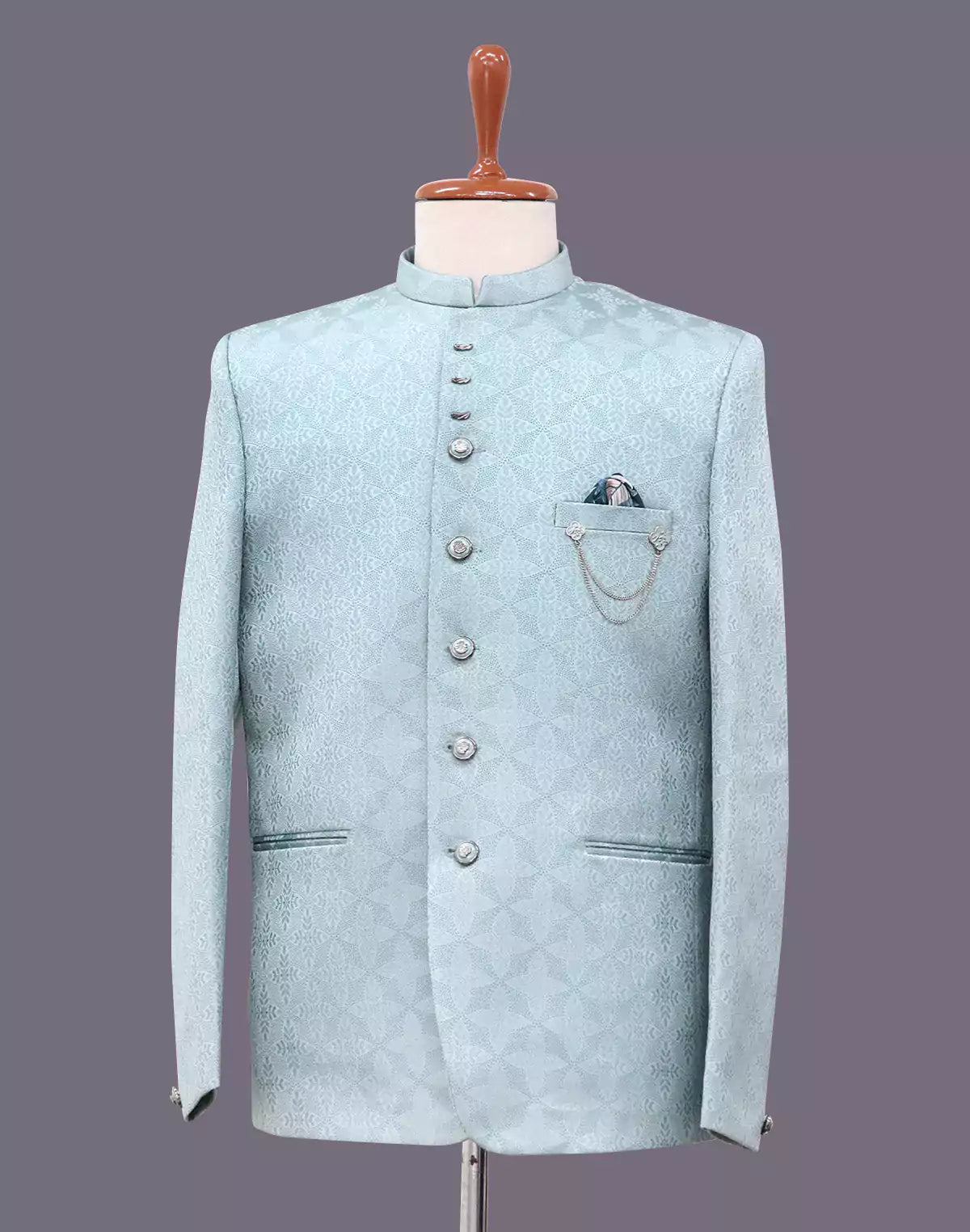 Image of Sky Self Highlighted Jacquard Weaving Bandhgala Suit - South India Shopping Mall