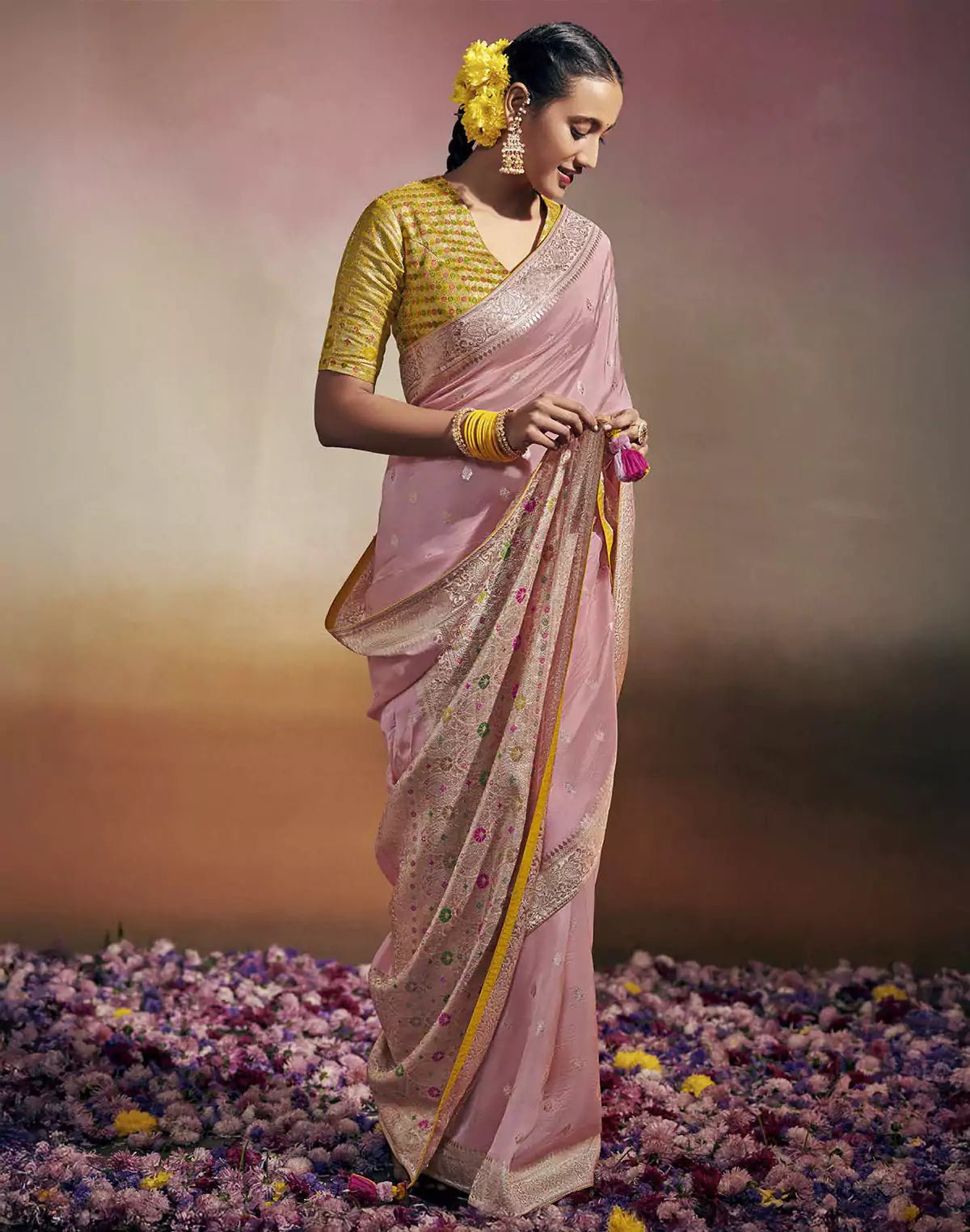 Image of Soft Banarasi Dola Silk Light Pink Designer Saree - South India Shopping Mall
