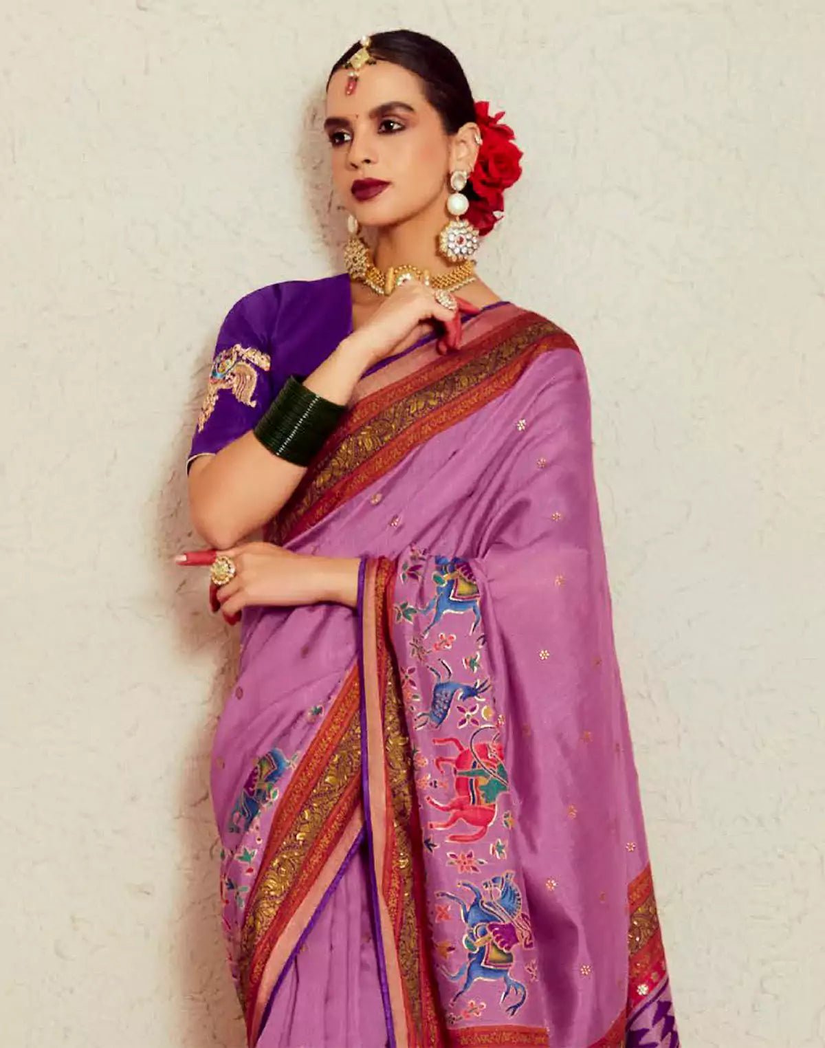 Image of Soft Brasso Saree in Lavender - South India Shopping Mall