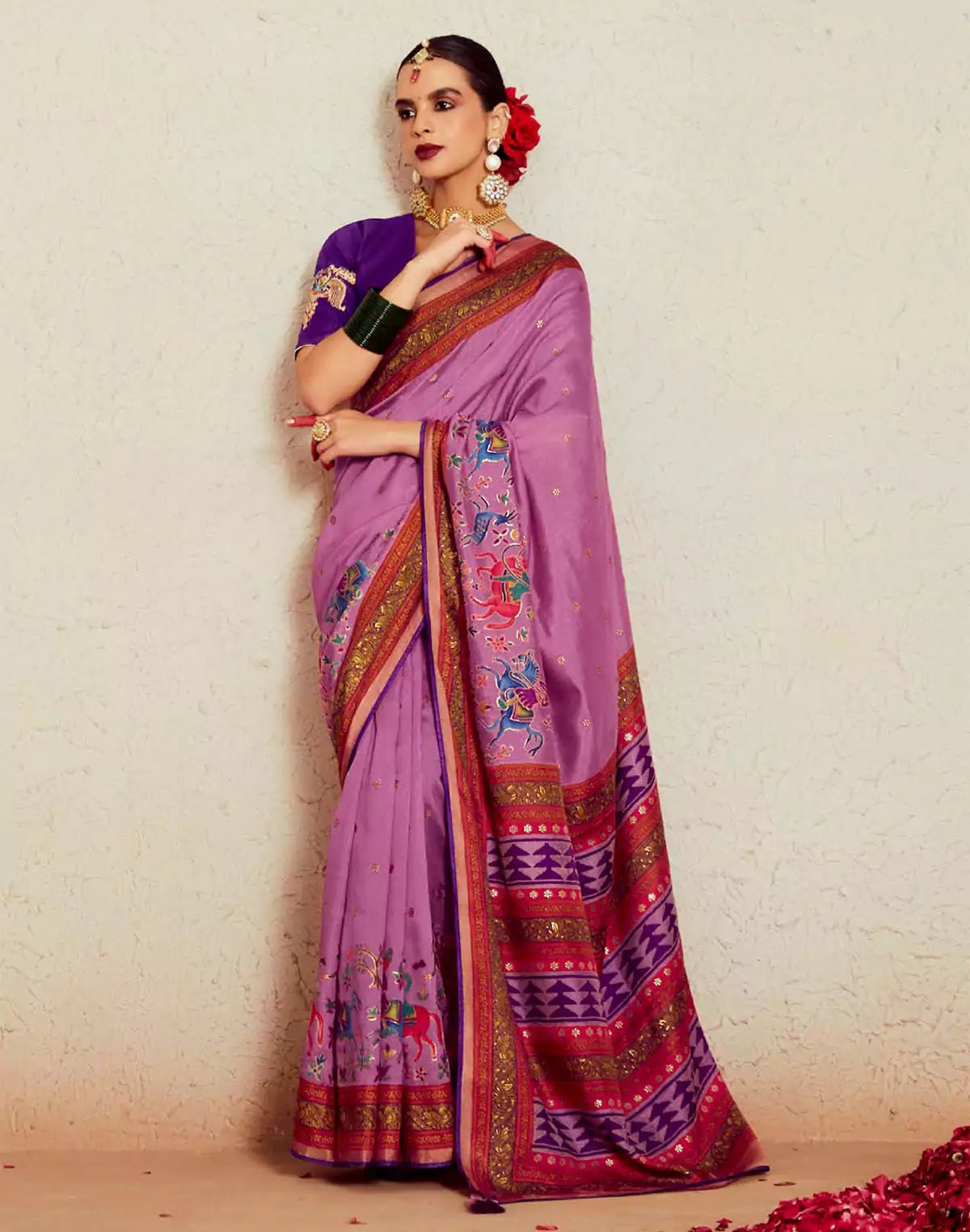 Image of Soft Brasso Saree in Lavender - South India Shopping Mall