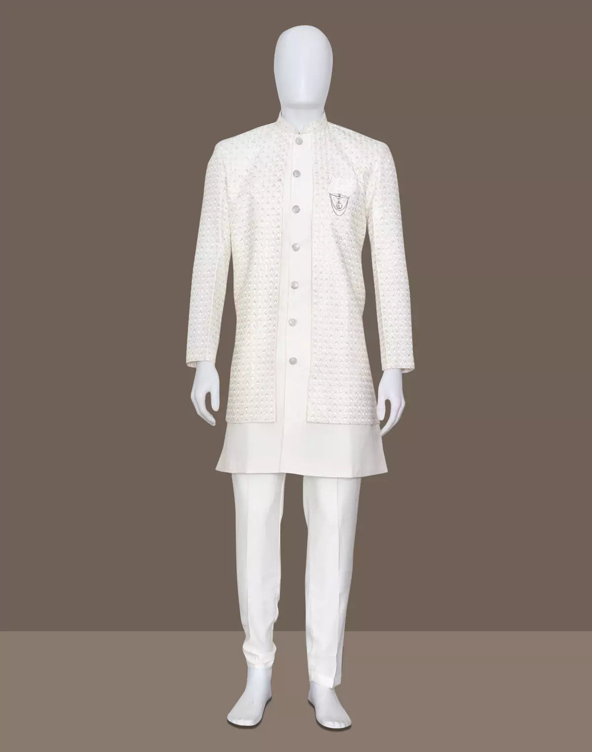 Image of Soft Cream Thread with Embellished Cotton - Satin Kurta Jacket Set - South India Shopping Mall