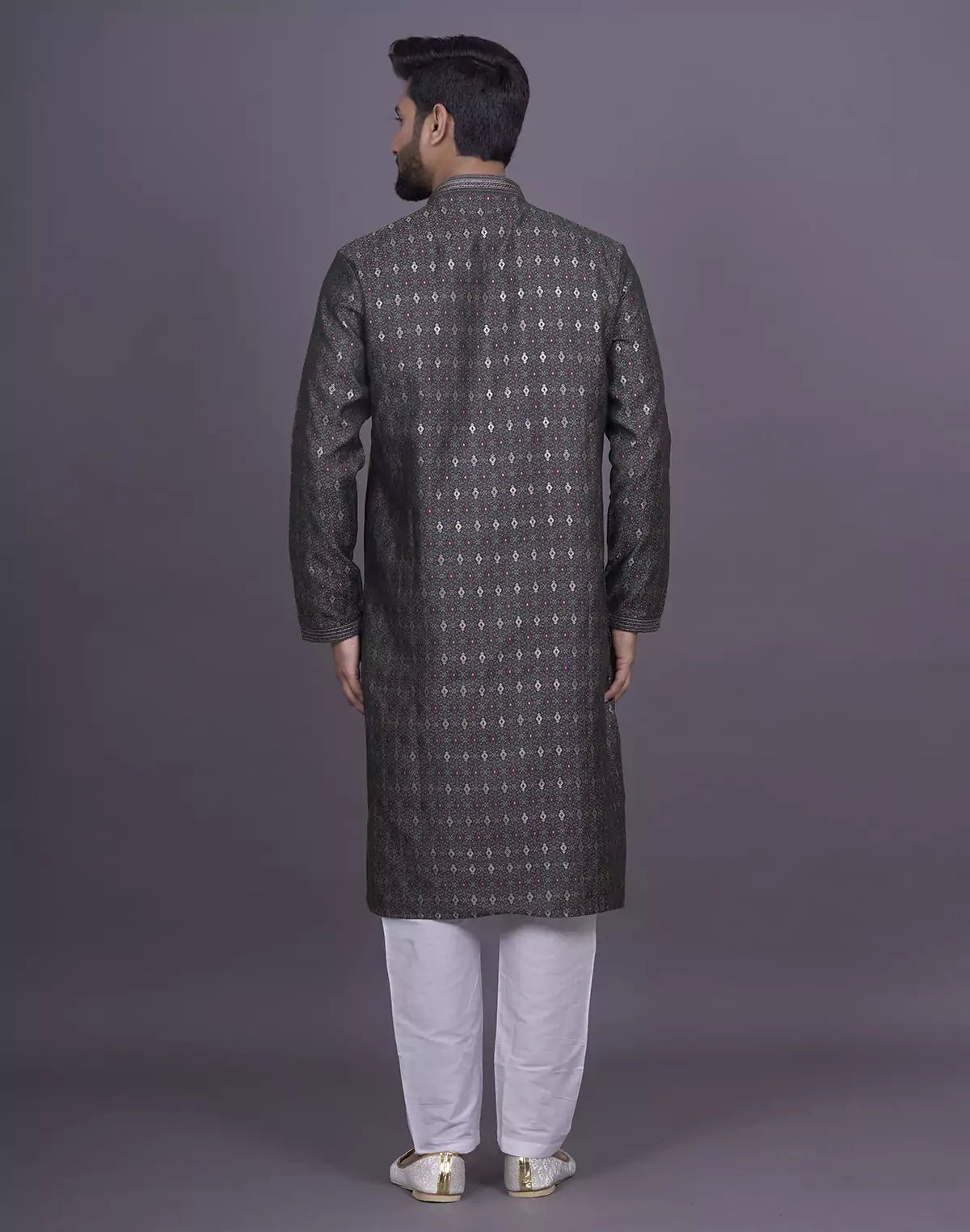 Image of Soft Green Floral Design Jacquard Kurta Pyjama Set - South India Shopping Mall