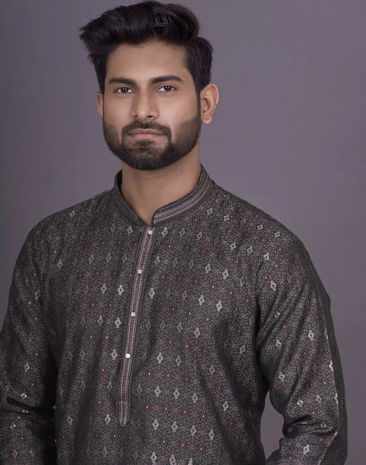 Image of Soft Green Floral Design Jacquard Kurta Pyjama Set - South India Shopping Mall