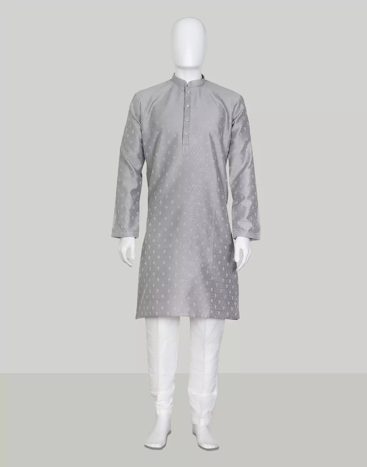 Image of Soft Grey Self Design Jacquard Kurta Pyjama Set - South India Shopping Mall