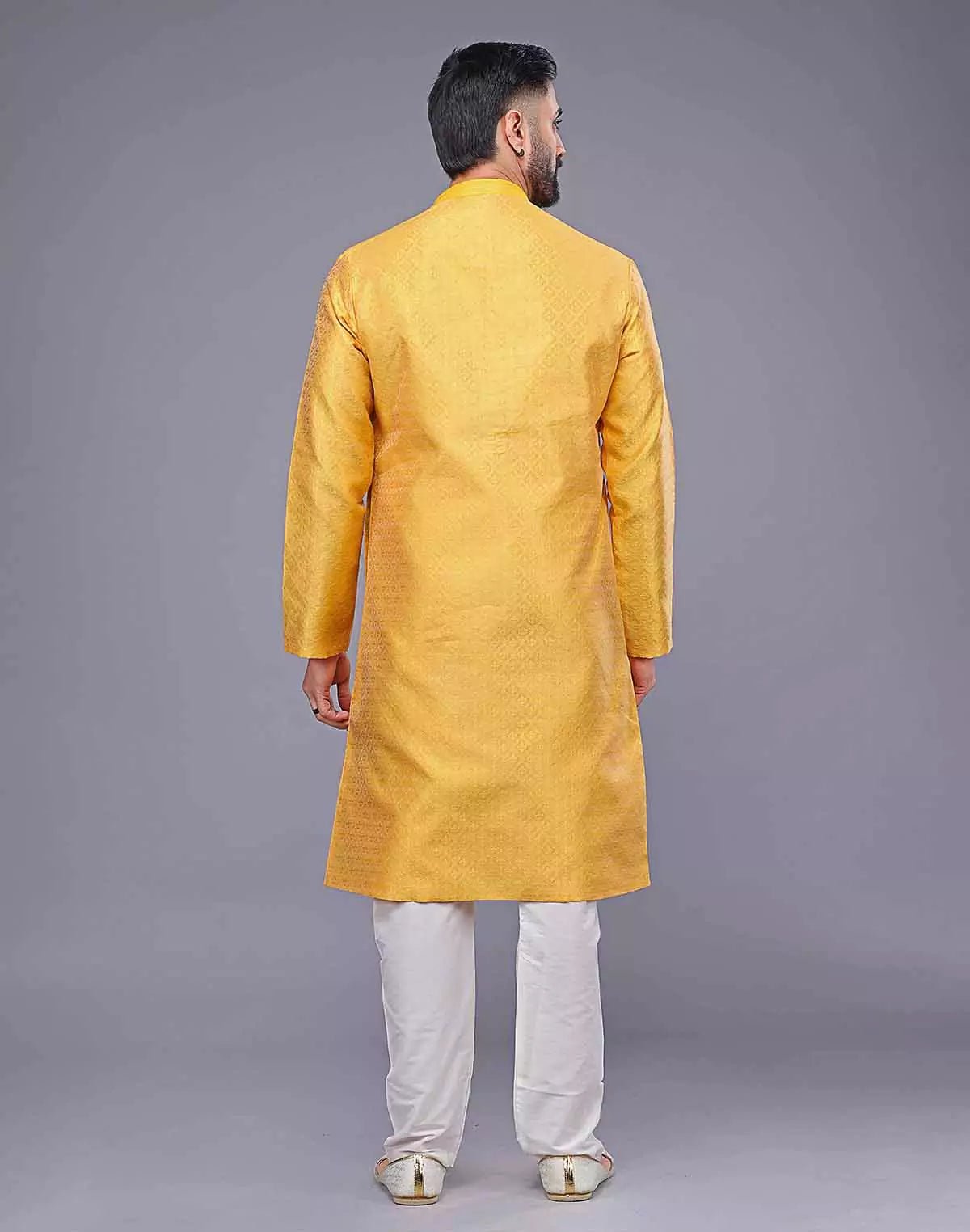 Image of Soft Silk All Over Floral Self Design Thread Work Yellow Kurta Set - South India Shopping Mall