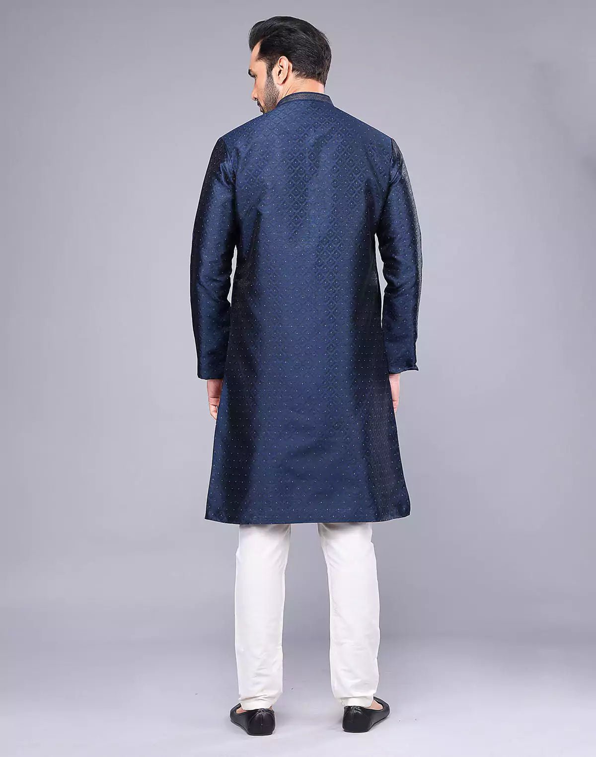 Image of Soft Silk Floral Self Design Blue Coloured Thread Work Kurta Set - South India Shopping Mall