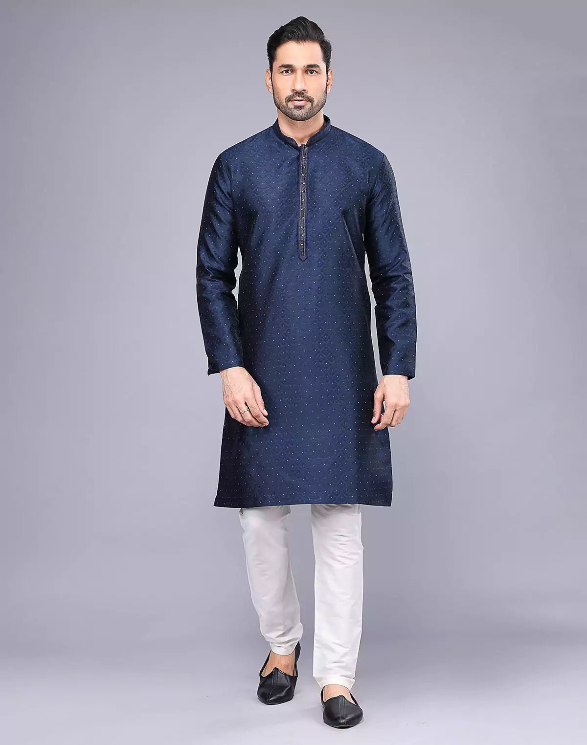 Image of Soft Silk Floral Self Design Blue Coloured Thread Work Kurta Set - South India Shopping Mall