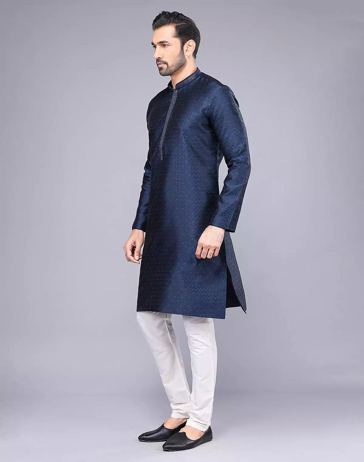 Image of Soft Silk Floral Self Design Blue Coloured Thread Work Kurta Set - South India Shopping Mall