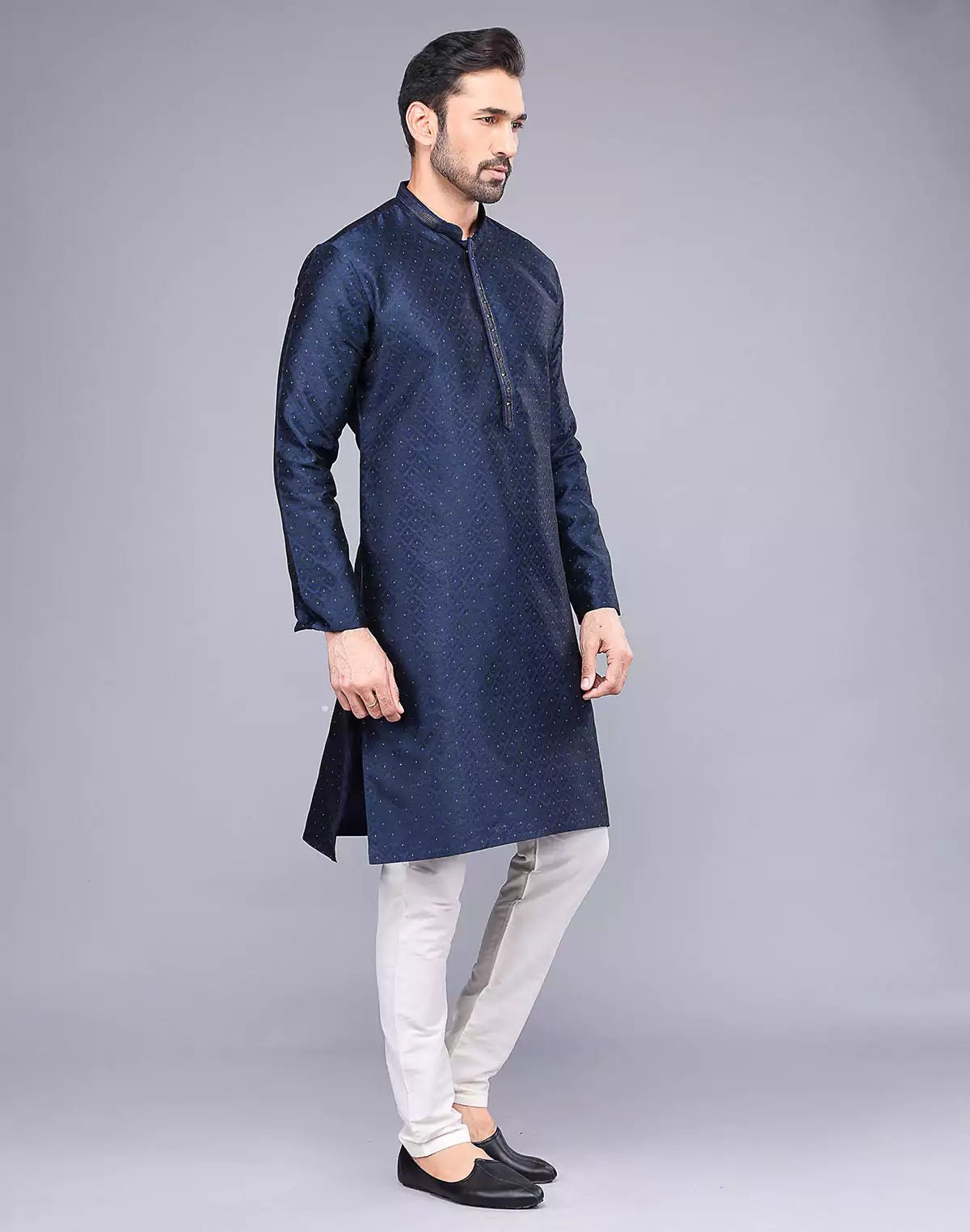 Image of Soft Silk Floral Self Design Blue Coloured Thread Work Kurta Set - South India Shopping Mall