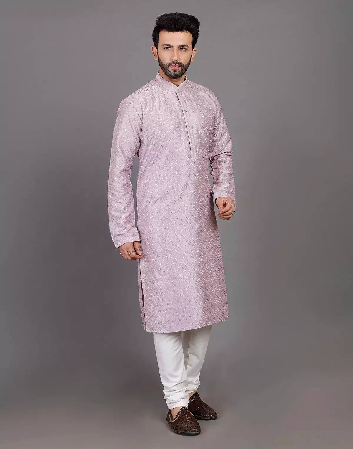 Image of Soft Silk Simple and Comfort Sequence Work Lavender Kurta Set - South India Shopping Mall