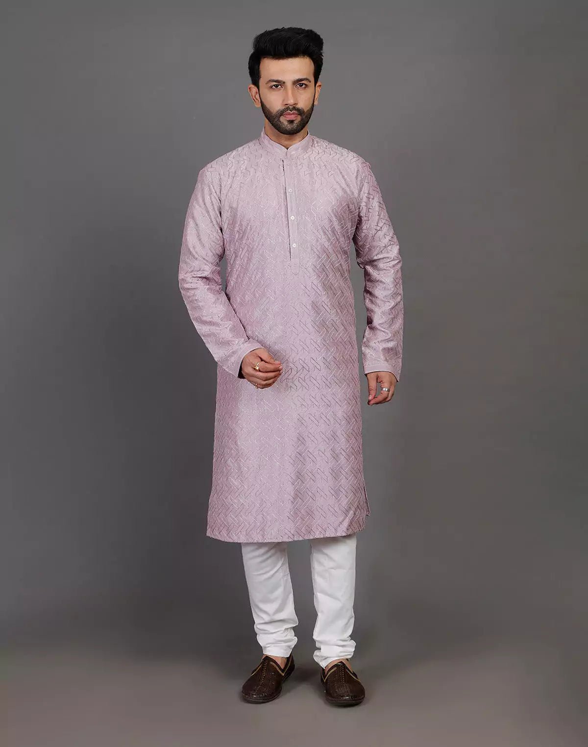 Image of Soft Silk Simple and Comfort Sequence Work Lavender Kurta Set - South India Shopping Mall