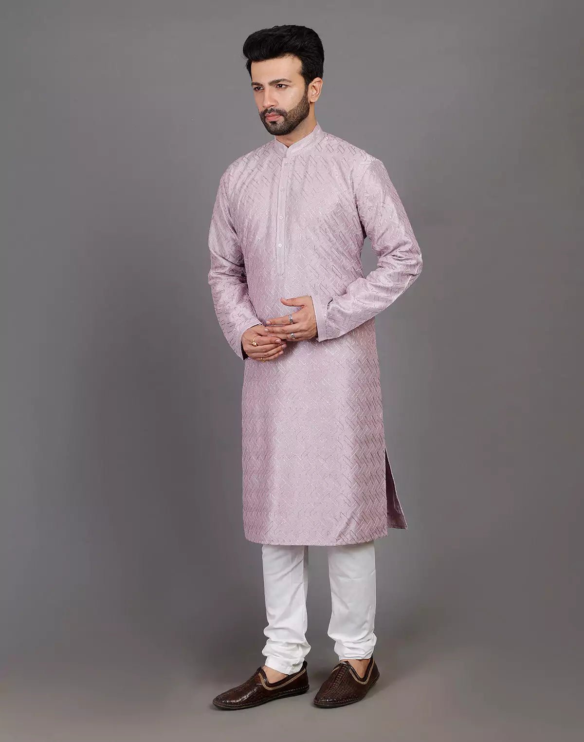 Image of Soft Silk Simple and Comfort Sequence Work Lavender Kurta Set - South India Shopping Mall