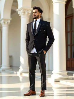 Solid Polynosic Stylish Black 5 Pc Designer Suit – South India Shopping ...
