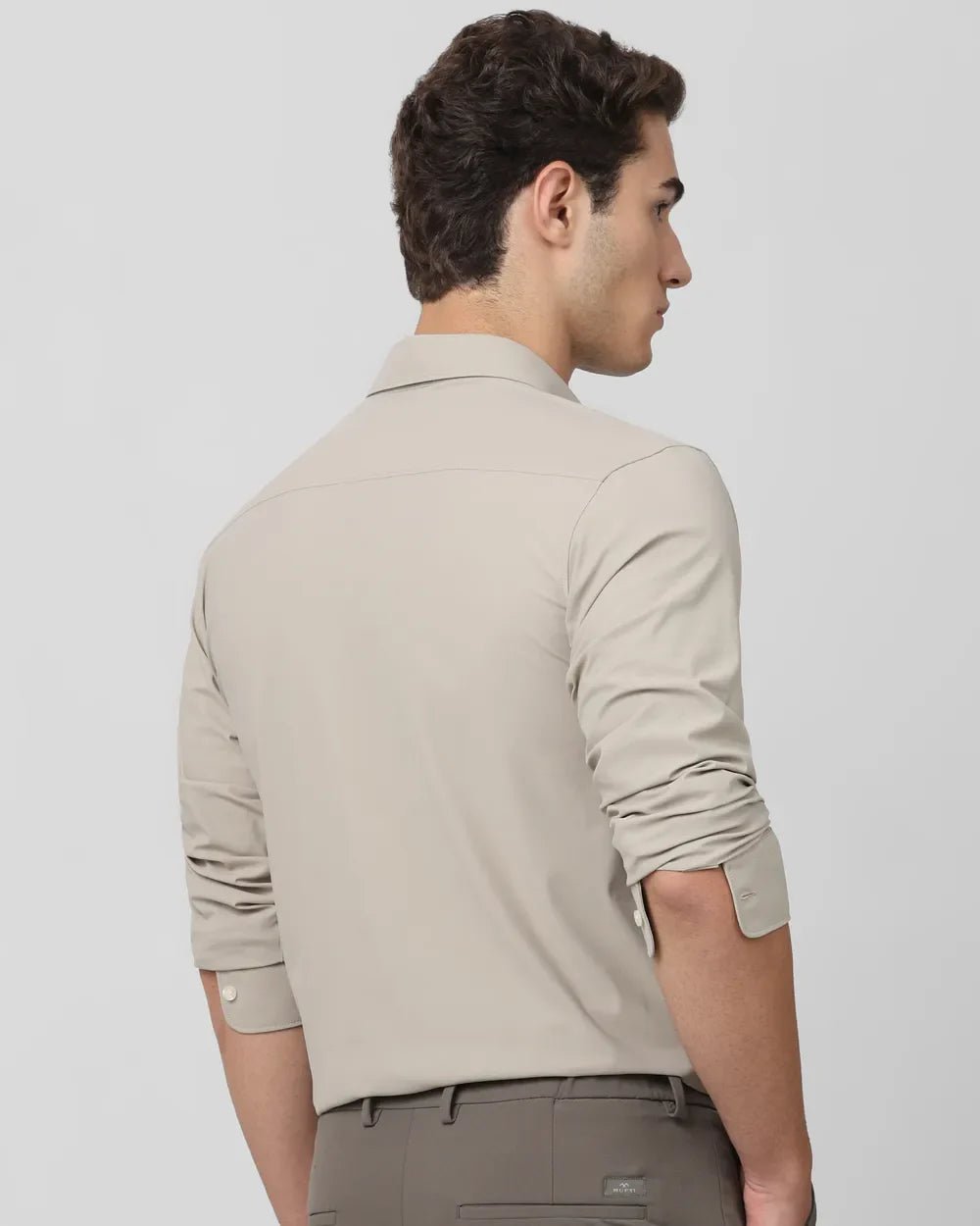 Image of Stone Coloured Solid Full Sleeve Imported Stretch Nylon Shirt - South India Shopping Mall
