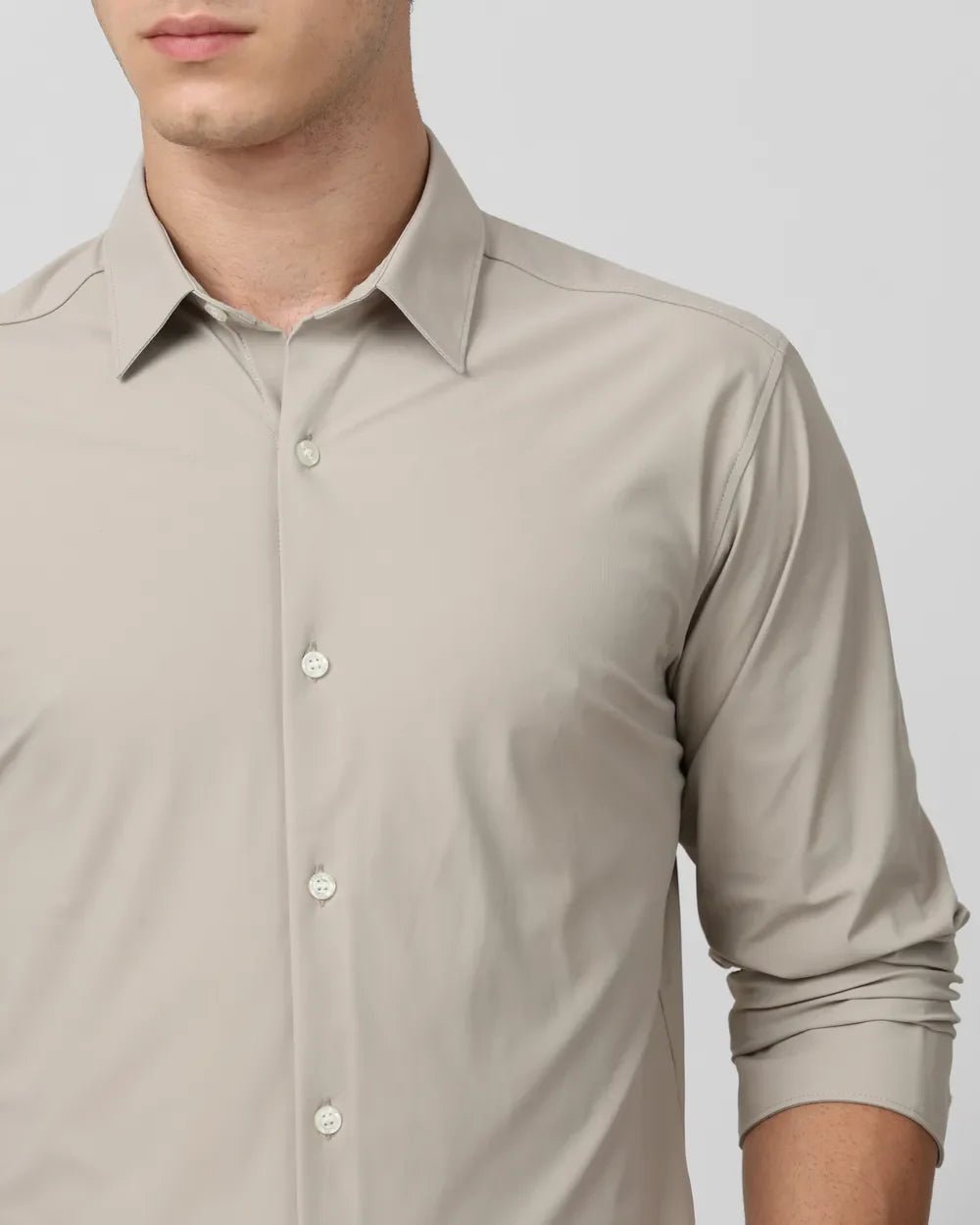 Image of Stone Coloured Solid Full Sleeve Imported Stretch Nylon Shirt - South India Shopping Mall