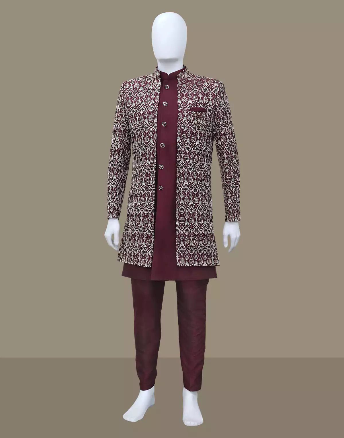 Image of Striking Maroon Floral Design Raw Silk Embroidery Indo Open Style - South India Shopping Mall