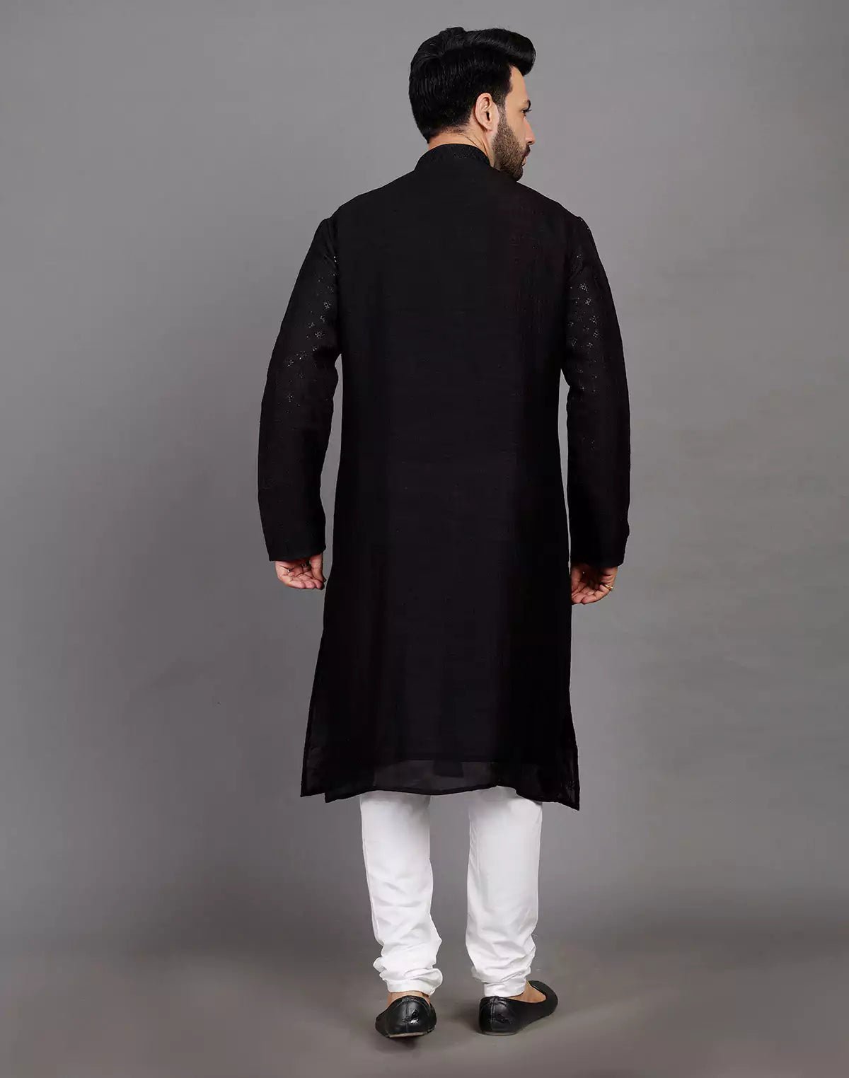 Image of Stylish All Over Sequence Work Black Party Wear Kurta Set - South India Shopping Mall