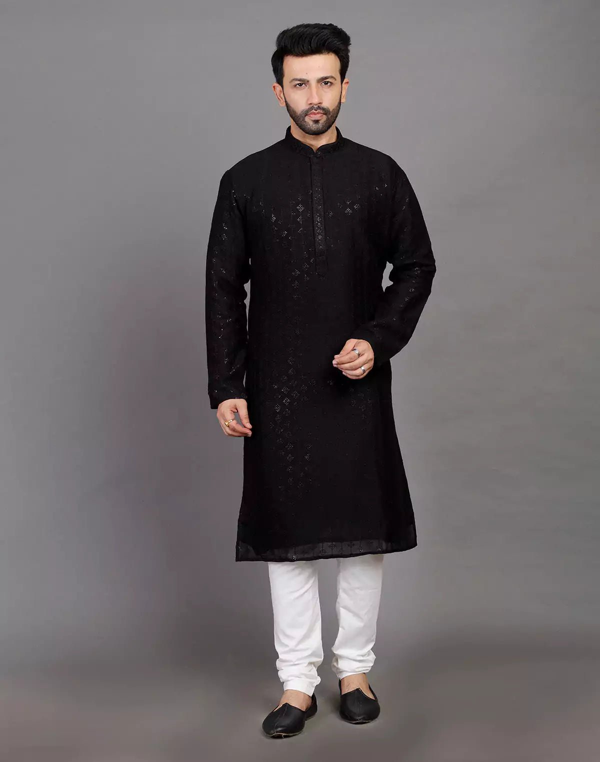 Image of Stylish All Over Sequence Work Black Party Wear Kurta Set - South India Shopping Mall