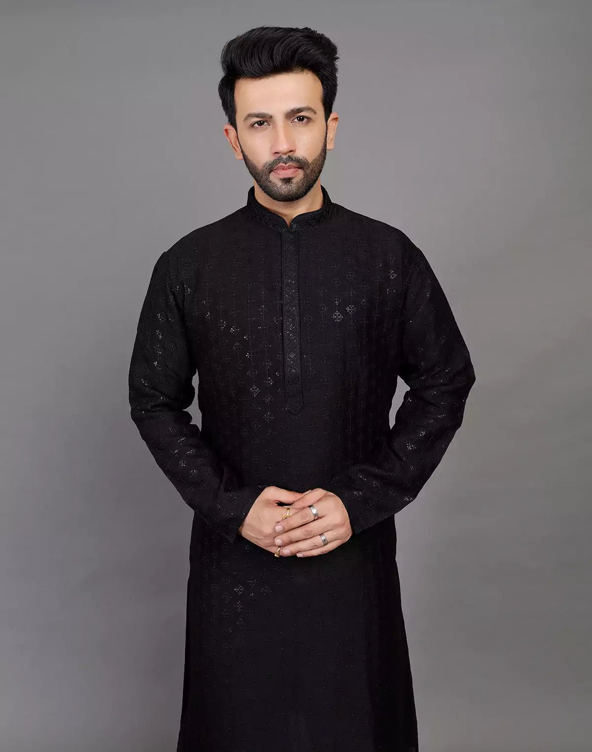 Image of Stylish All Over Sequence Work Black Party Wear Kurta Set - South India Shopping Mall