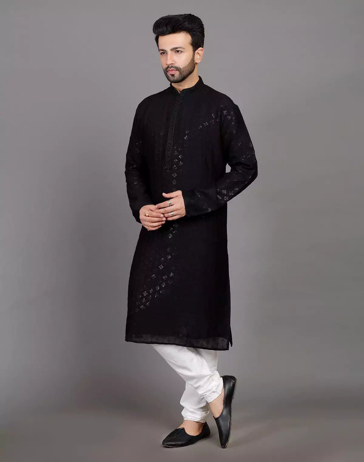 Image of Stylish All Over Sequence Work Black Party Wear Kurta Set - South India Shopping Mall