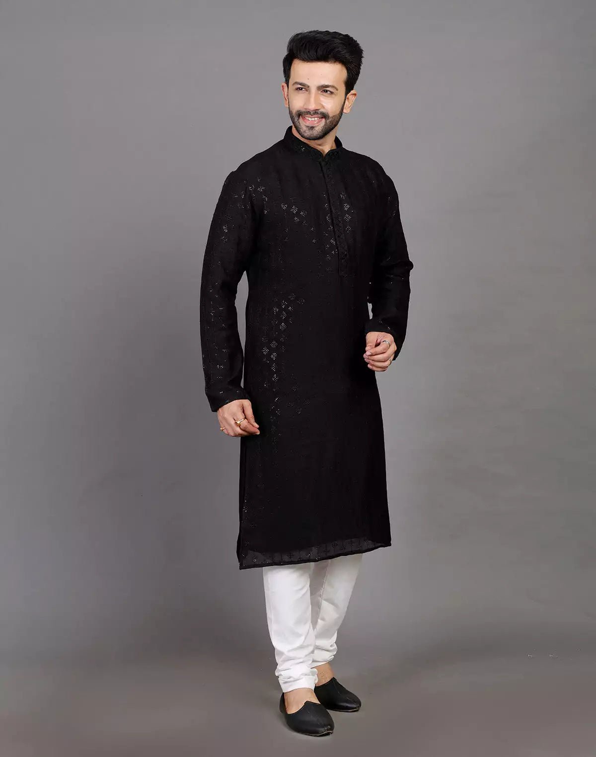 Image of Stylish All Over Sequence Work Black Party Wear Kurta Set - South India Shopping Mall