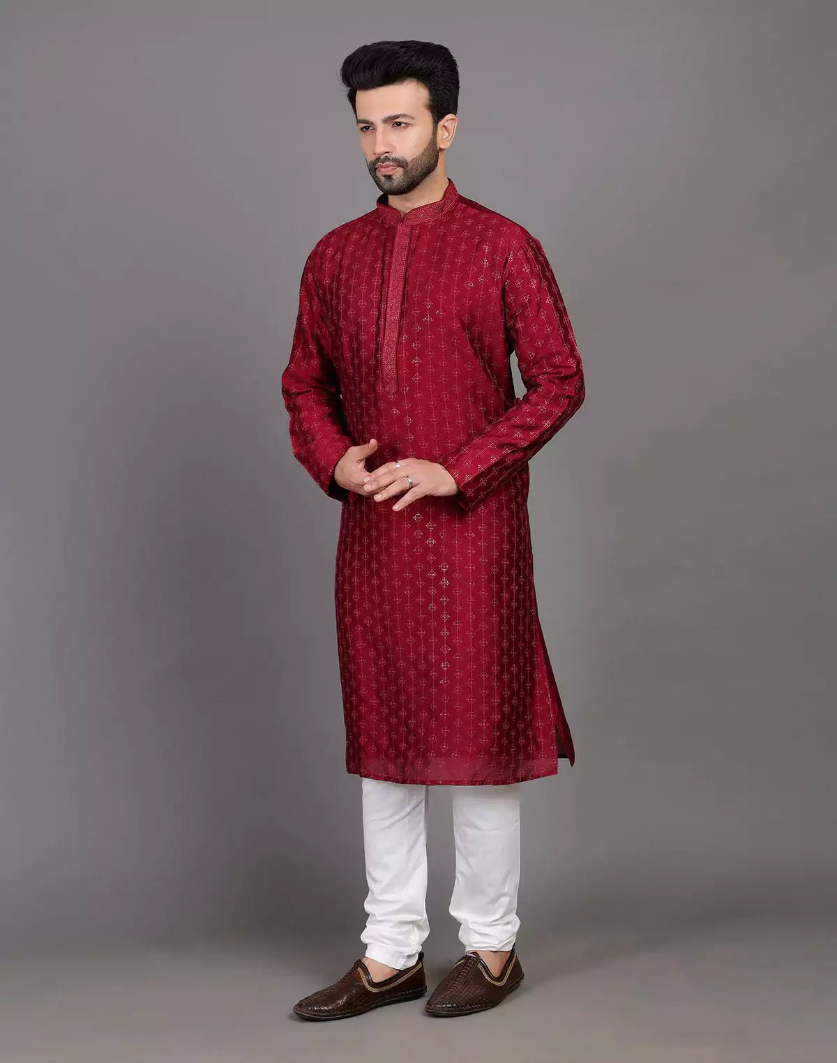 Image of Stylish All Over Sequence Work Maroon Party Wear Kurta Set - South India Shopping Mall