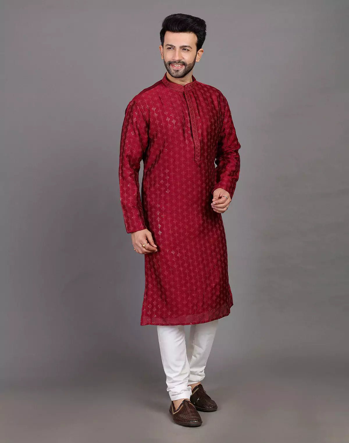 Image of Stylish All Over Sequence Work Maroon Party Wear Kurta Set - South India Shopping Mall
