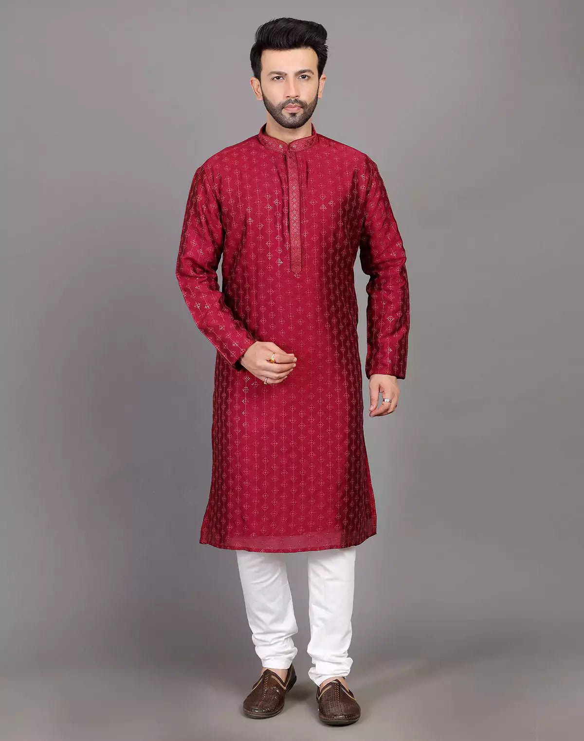 Image of Stylish All Over Sequence Work Maroon Party Wear Kurta Set - South India Shopping Mall