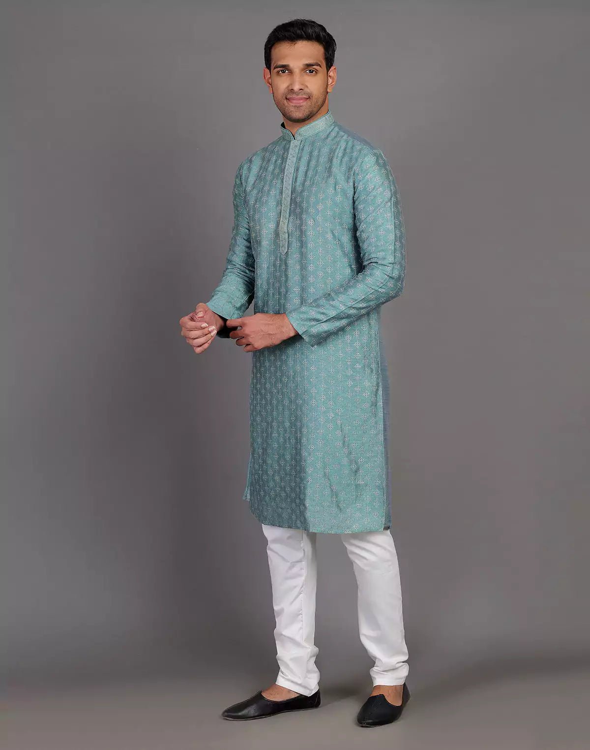 Image of Stylish All Over Sequence Work Rama Green Party Wear Kurta Set - South India Shopping Mall