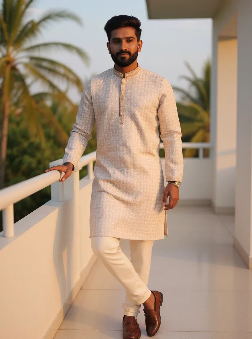 Image of Stylish Brocade Design Thread work Jacquard Kurta Set - South India Shopping Mall