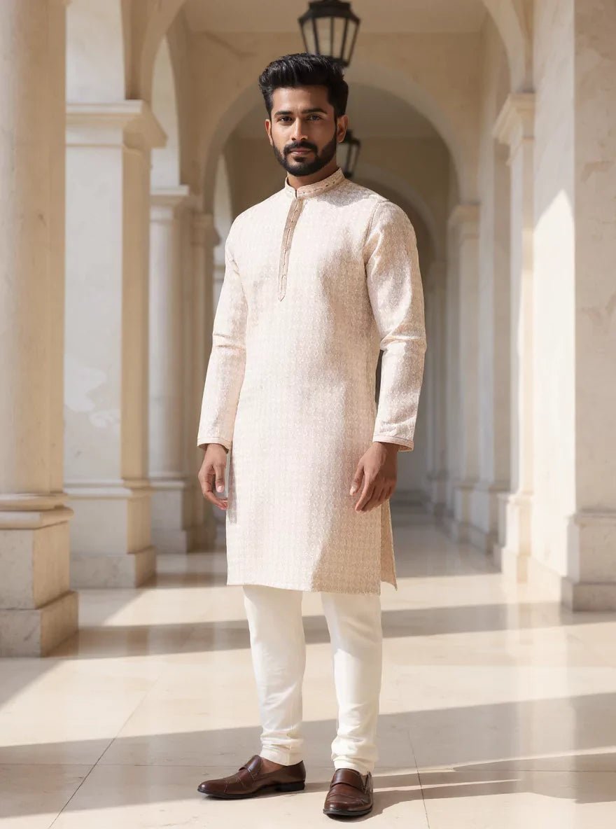 Image of Stylish Brocade Design Thread work Jacquard Kurta Set - South India Shopping Mall