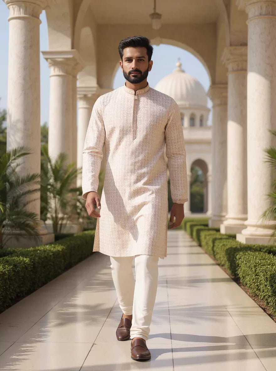 Image of Stylish Brocade Design Thread work Jacquard Kurta Set - South India Shopping Mall