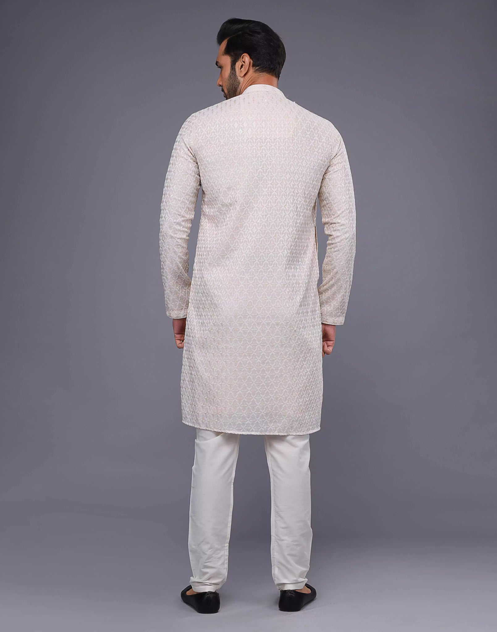 Image of Stylish Fawn Colored Floral Thread Work Georgette Kurta Set - South India Shopping Mall