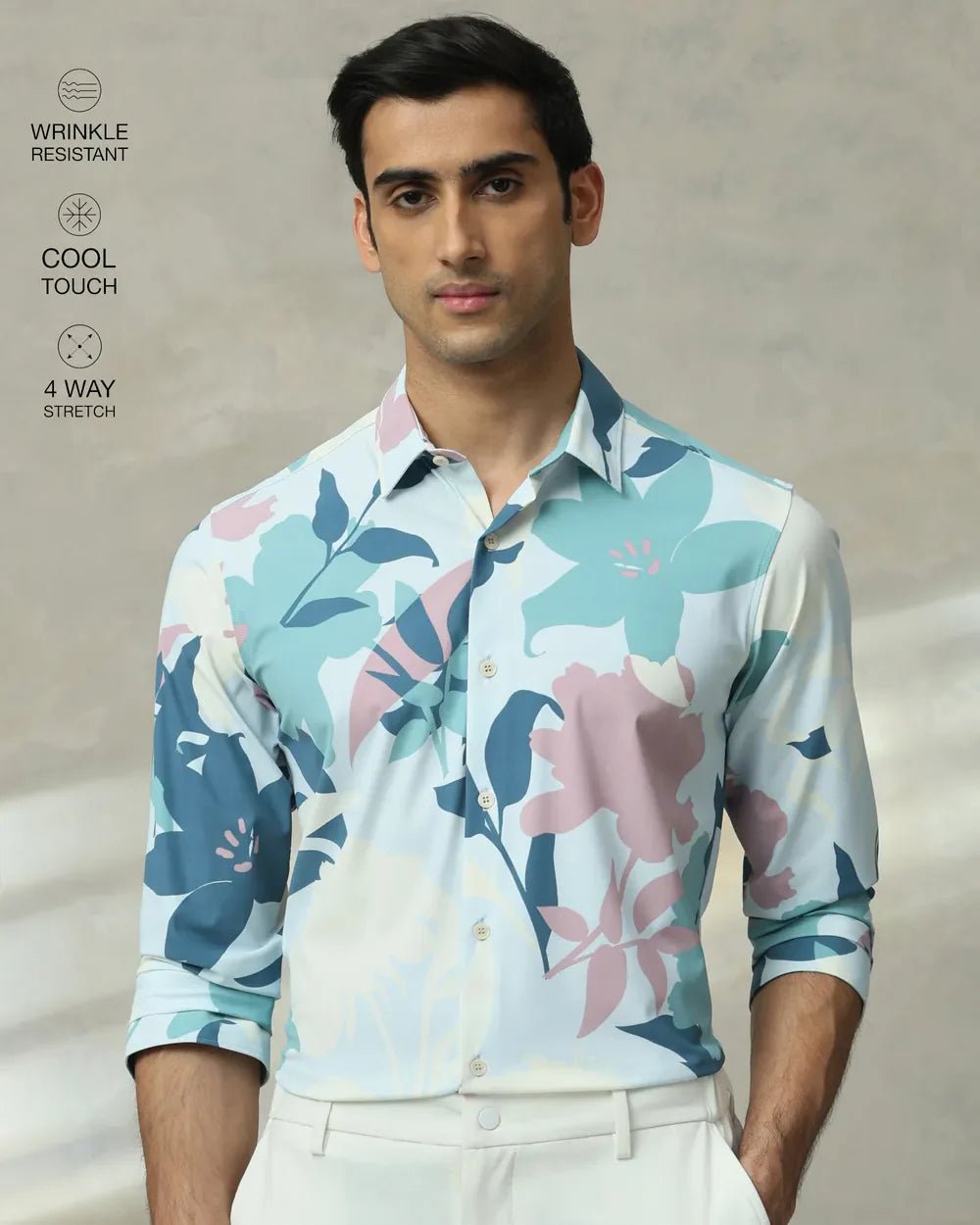 Image of Stylish Light Blue Imported Stretch Nylon Full Sleeve Shirt - South India Shopping Mall