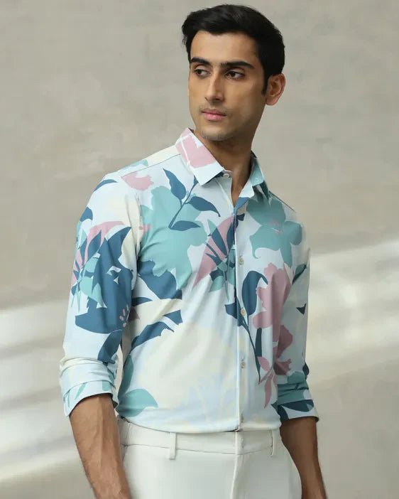 Image of Stylish Light Blue Imported Stretch Nylon Full Sleeve Shirt - South India Shopping Mall