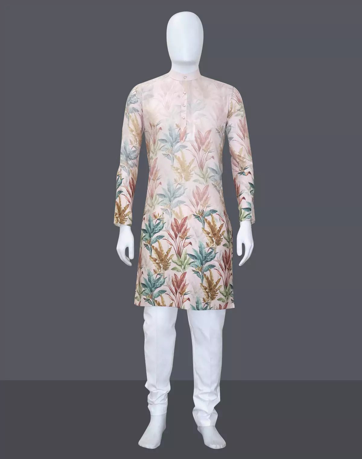 Image of Stylish Pink Cotton Kurta in Floral Print - South India Shopping Mall