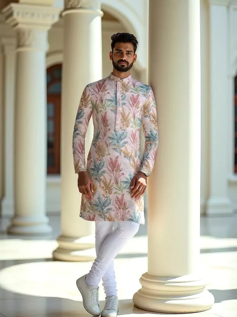Image of Stylish Pink Cotton Kurta in Floral Print - South India Shopping Mall