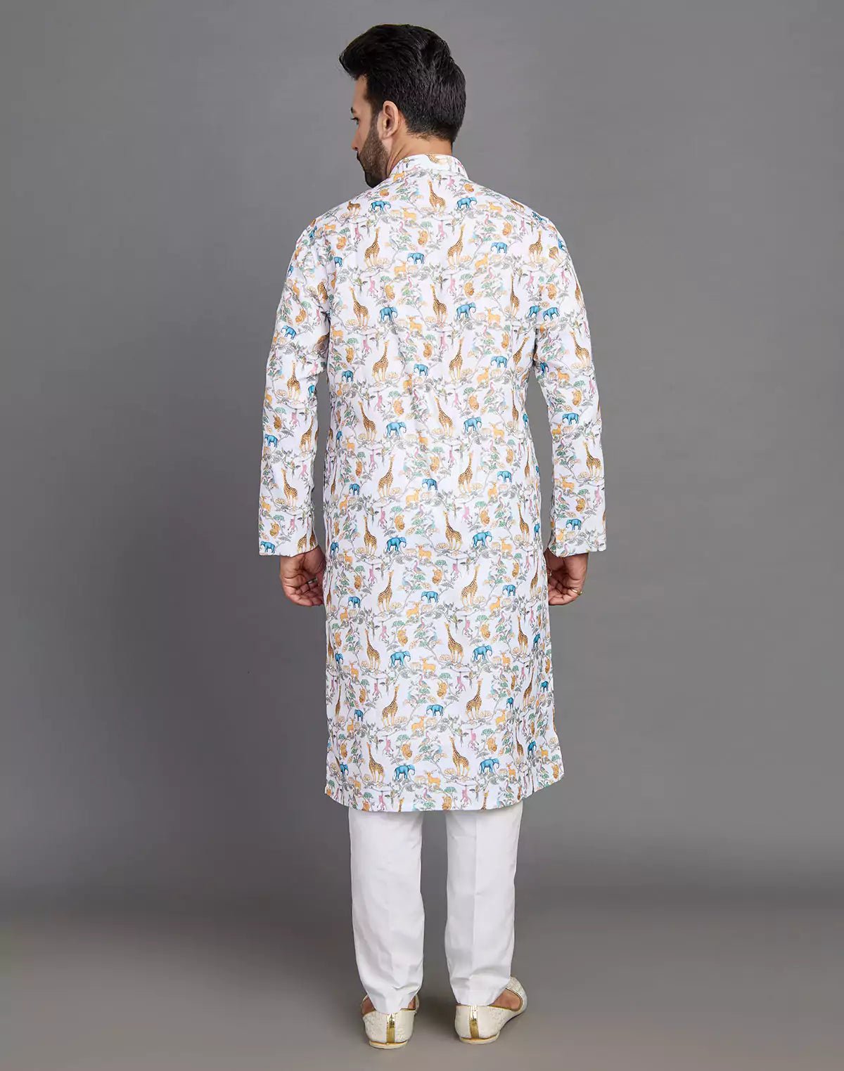 Image of Stylish Yellow Floral With Animal Print Cotton Kurta - South India Shopping Mall
