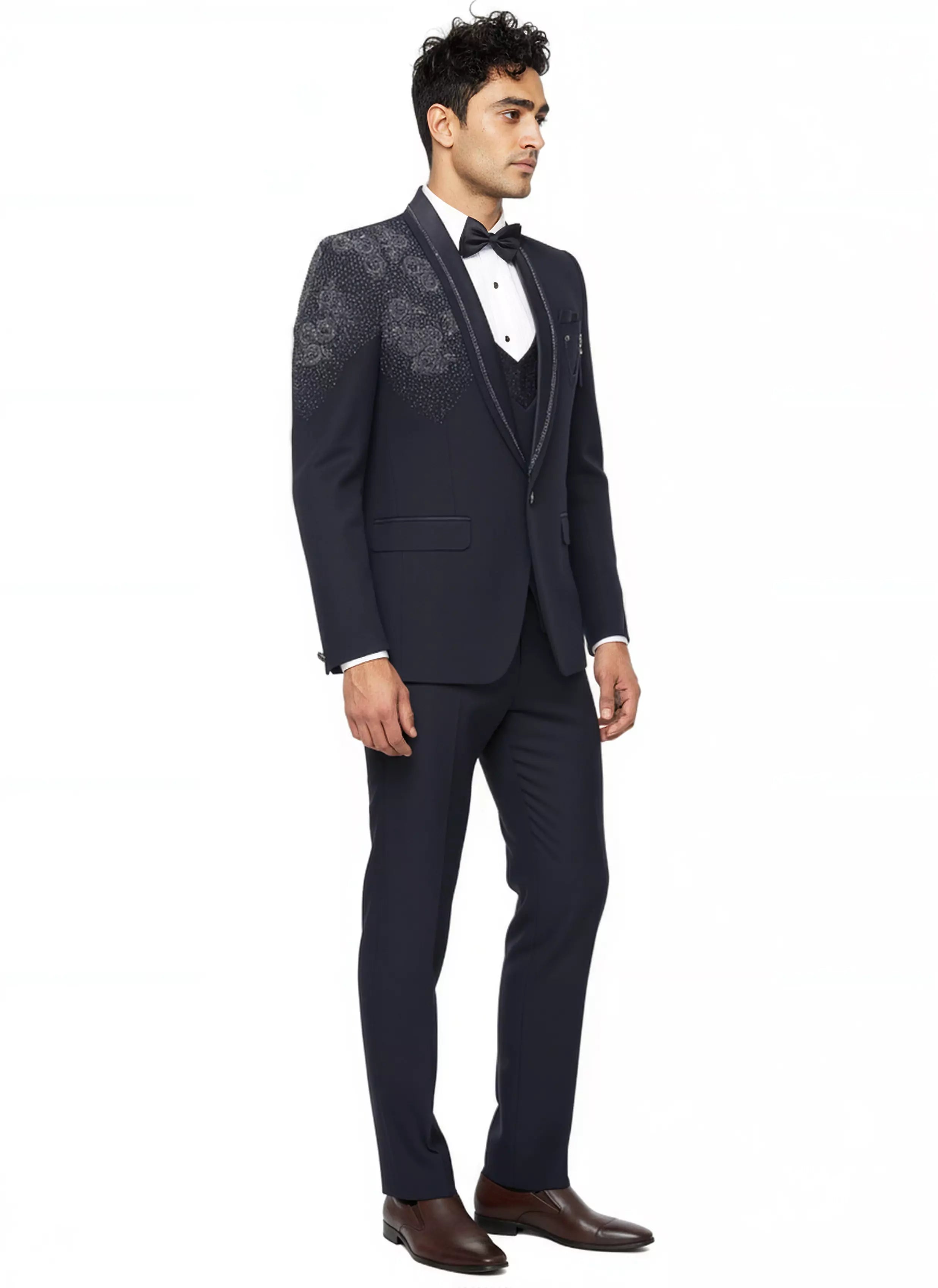 Classic Navy Blue Cutdana work Polynosic Tuxido Suit