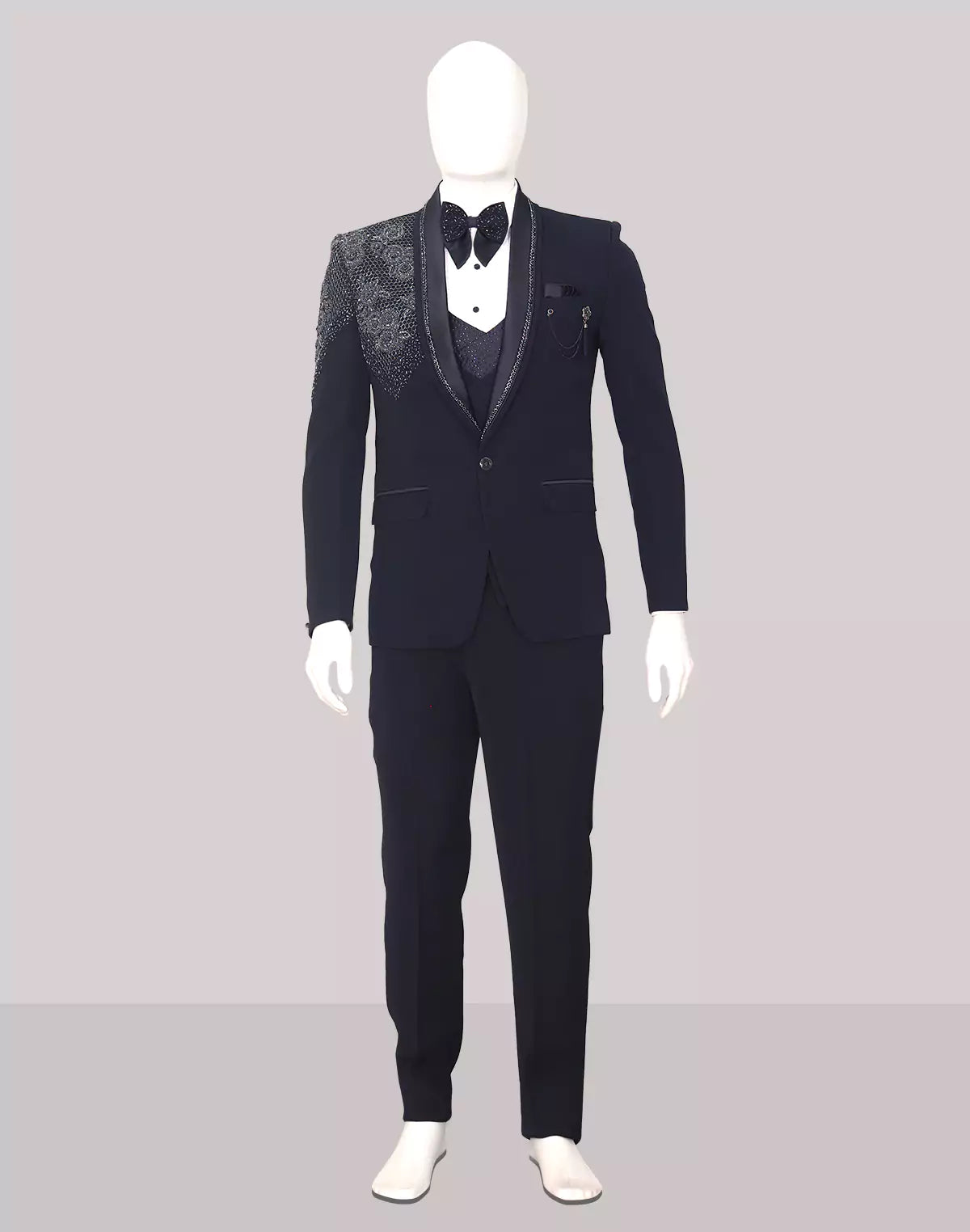 Classic Navy Blue Cutdana work Polynosic Tuxido Suit