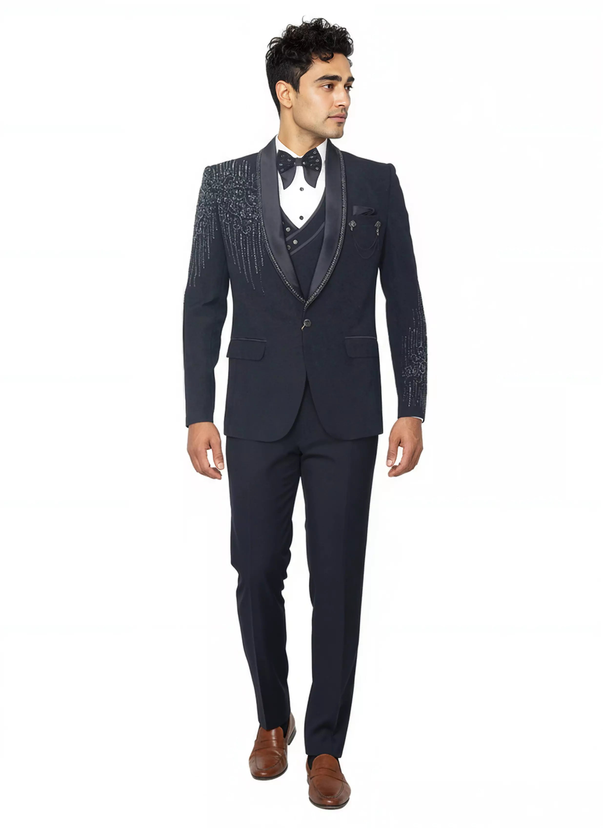 Image of Polynosic Beads Navy Blue 5 Pc Tuxido Designer Suit