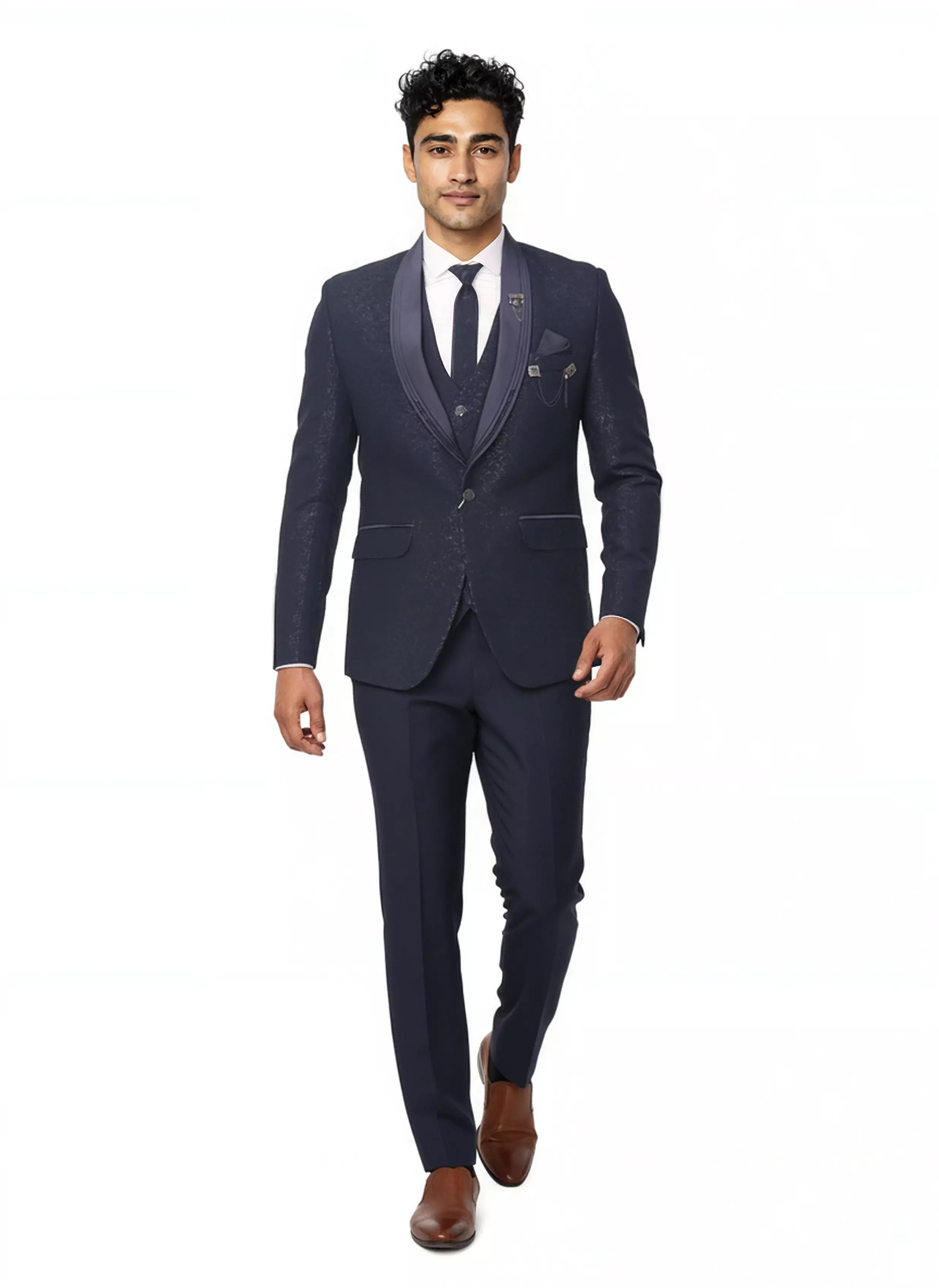 Image of Self Floral Patterned Jacquard Designer Suit