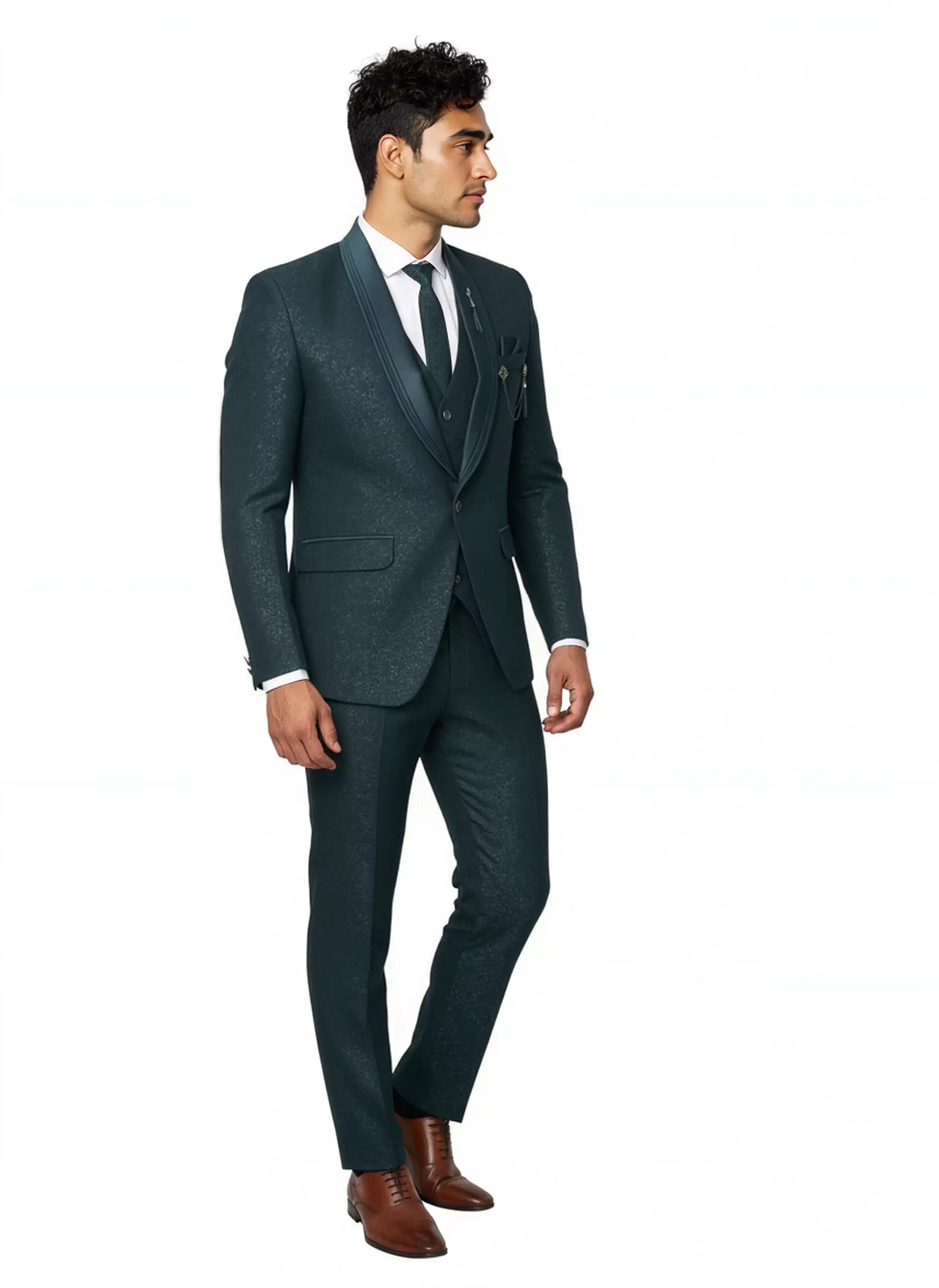 Image of Self Floral Patterned Jacquard Designer Suit