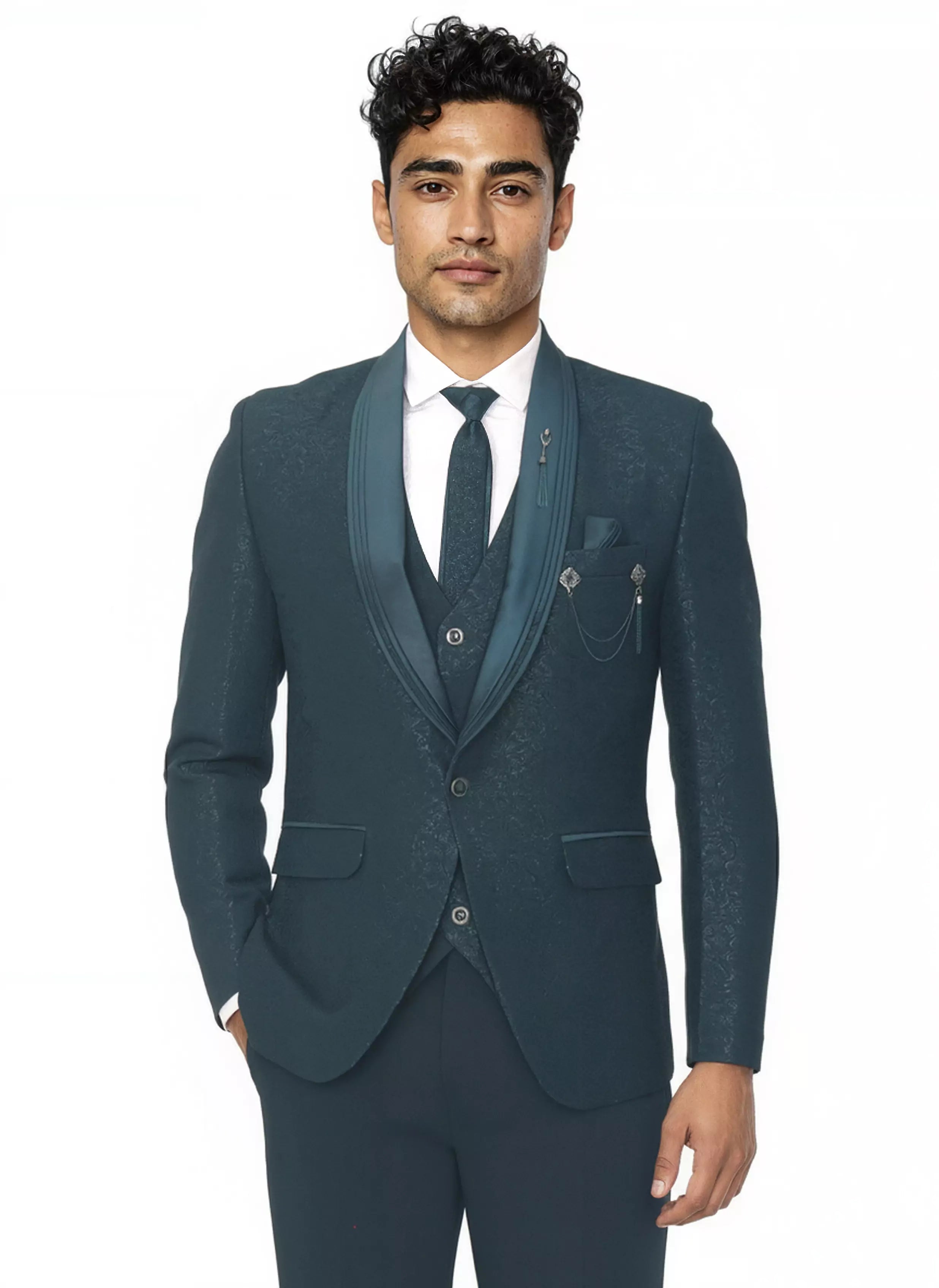 Image of Self Floral Patterned Jacquard Designer Suit